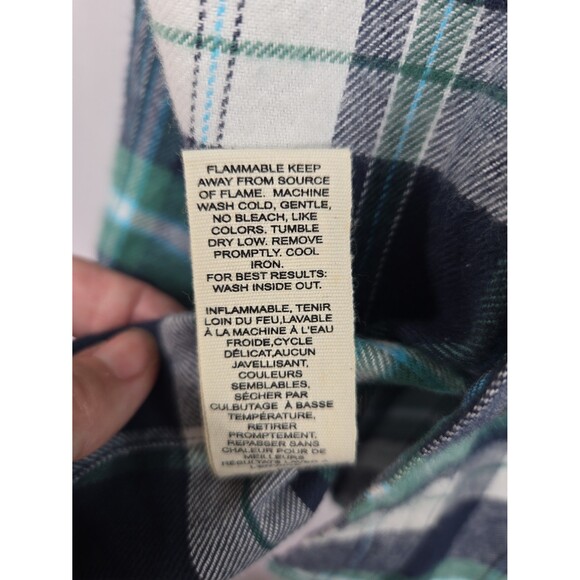 NEW Woolrich Midweight Flannel Shirt Blue Green Plaid Button Collar Men's Large - Picture 8 of 10